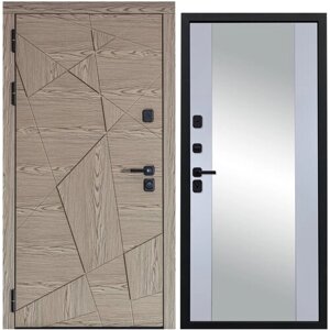 Дверь входная металлическая DIVA 97/1 2050x960 Зеркало Левая Дуб натуральный - Д15 Силк Маус, тепло-шумоизоляция, антикоррозийная защита для квартиры