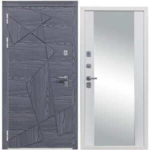 Дверь входная металлическая DIVA 97/3 Зеркало 2050x960 Левая Дуб Графит - Д15 Белый Софт, тепло-шумоизоляция, антикоррозийная защита для квартиры