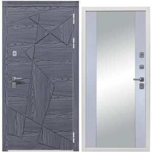 Дверь входная металлическая DIVA 97/3 Зеркало 2050x960 Правая Дуб Графит - Д15 Силк Маус, тепло-шумоизоляция, антикоррозийная защита для квартиры