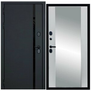 Дверь входная металлическая DIVA ДХ-45 Зеркало 2050x860 Левая Черный кварц - Д15 Белый софт, тепло-шумоизоляция, антикоррозийная защита для квартиры