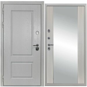 Дверь входная металлическая DIVA ДХ-9 Зеркало 2050х860 Левая Альберо браш грей - Д15 Сандал белый, тепло-шумоизоляция, антикоррозийная защита