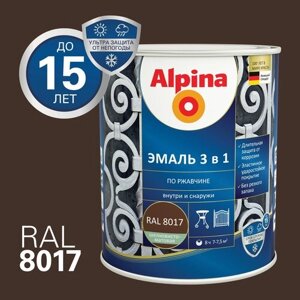 Эмаль по ржавчине Alpina 3В1 шоколад 0,75 л