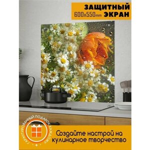 Фартук для кухни на стену "Цветы: за стеклом" 600х550x4 мм