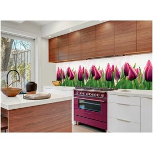 Фартук кухонный на стену панель 2000х600 мм / Панель стеновая "тюльпаны"