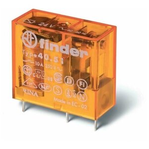 FINDER Реле электромеханическое миниатюрное универсальное монтаж на печатную плату или в розетку выводы с шагом 5мм 1CO 10А AgNi 24В DC RTII FINDER 405190240000