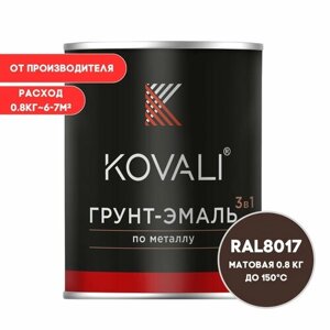Грунт-эмаль 3 в 1 KOVALI матовая RAL 8017 шоколадно - коричневый 0,8кг краска по металлу, по ржавчине, быстросохнущая , краска Ковали