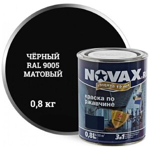 Грунт эмаль 3в1 NOVAX goodhim черный RAL 9005 (матовая), 0,8 кг. 39610