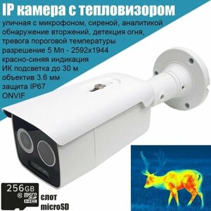 IP камера видеонаблюдения с тепловизором Recon Костер-5, уличная, 5 Mpx, сирена, микрофон, microSD, ONVIF, P2P