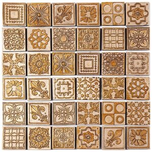 Итальянская мозаика набор декоров Skalini D-GLY3 (36 в комплекте, цена за комплект) бежевый золотой узор