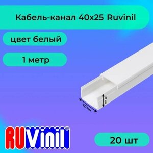 Кабель-канал для проводов белый 40х25 Ruvinil ПВХ пластик L1000 - 20шт