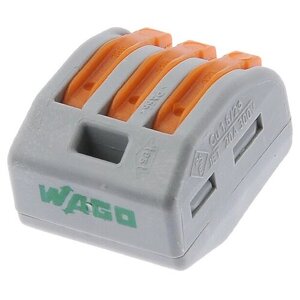 Клемма Wago 222-413 безвинтовой 3х (0,08-4,0) кв. мм для медного провода (8 шт. в комплекте)
