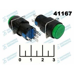 Кнопка 250/3 AL6 зеленая круглая с фиксацией 5 контактов (подсветка 220V)