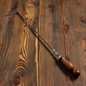 Кочерга узбекская Шафран с деревянной ручкой, матовая 40/1 см, полная длина 62 см, сталь 3 мм
