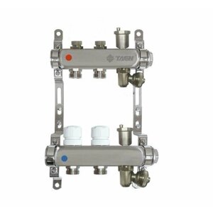 Коллекторная группа TAEN 1x3/4x2 выхода для систем отопления (регулирующие клапаны, автоматический воздухоотводчик, дренаж. клапан, регулирующие кронштейны), UC-2H