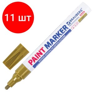 Комплект 11 шт, Маркер-краска лаковый (paint marker) 4 мм, золотой, нитро-основа, алюминиевый корпус, BRAUBERG PROFESSIONAL PLUS, 151449