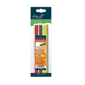 Комплект 12 плоских 2х5мм грифелей 4 красных, 4 жёлтых, 4 графитовых FOR ALL 2B для карандаша BIG Dry 6060 PICA-MARKER 6070/SB
