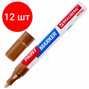 Комплект 12 шт, Маркер-краска лаковый EXTRA (paint marker) 4 мм, медный улучшенная нитро-основа, BRAUBERG, 151988