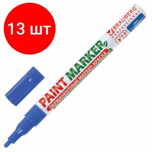 Комплект 13 шт, Маркер-краска лаковый (paint marker) 2 мм, синий, без ксилола (без запаха), алюминий, BRAUBERG PROFESSIONAL, 150864