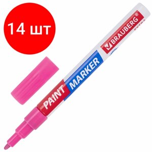 Комплект 14 шт, Маркер-краска лаковый EXTRA (paint marker) 2 мм, розовый, улучшенная нитро-основа, BRAUBERG, 151977