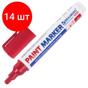Комплект 14 шт, Маркер-краска лаковый (paint marker) 6 мм, красный, нитро-основа, BRAUBERG PROFESSIONAL PLUS EXTRA, 151452