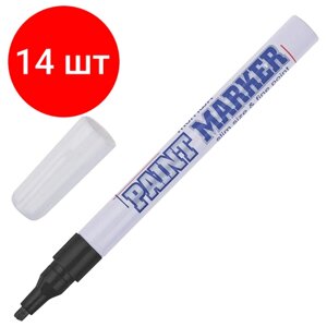 Комплект 14 шт, Маркер-краска лаковый (paint marker) MUNHWA "Slim", 2 мм, черный, нитро-основа, алюминиевый корпус, SPM-01