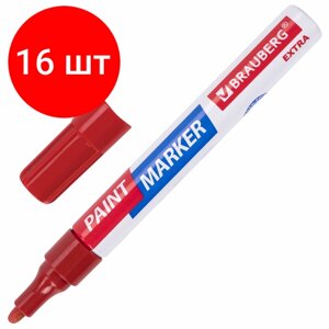 Комплект 16 шт, Маркер-краска лаковый EXTRA (paint marker) 4 мм, красный, улучшенная нитро-основа, BRAUBERG, 151980