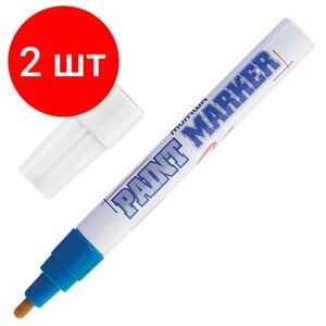 Комплект 2 шт, Маркер-краска лаковый (paint marker) MUNHWA, 4 мм, синий, нитро-основа, алюминиевый корпус, PM-02