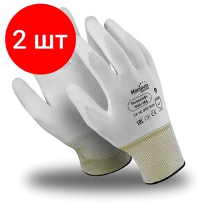 Комплект 2 шт, Перчатки полиэфирные MANIPULA полисофт, полиуретановое покрытие (облив), р-р 10 (XL), белые, MG-166