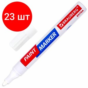 Комплект 23 шт, Маркер-краска лаковый EXTRA (paint marker) 4 мм, белый, улучшенная нитро-основа, BRAUBERG, 151978