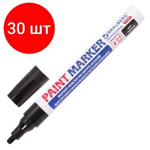 Комплект 30 шт, Маркер-краска лаковый (paint marker) 4 мм, черный, нитро-основа, алюминиевый корпус, BRAUBERG PROFESSIONAL PLUS, 151445