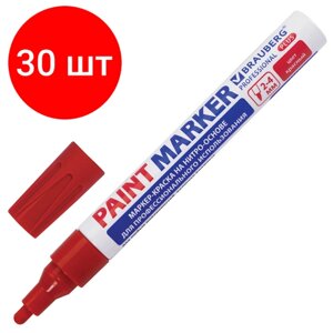 Комплект 30 шт, Маркер-краска лаковый (paint marker) 4 мм, красный, нитро-основа, алюминиевый корпус, BRAUBERG PROFESSIONAL PLUS, 151446