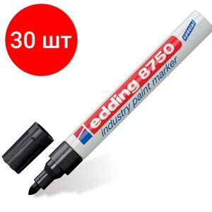 Комплект 30 шт, Маркер-краска лаковый (paint marker) EDDING 8750, черный, 2-4 мм, круглый наконечник, алюминиевый корпус, E-8750/1