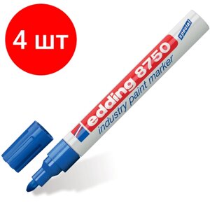 Комплект 4 шт, Маркер-краска лаковый (paint marker) EDDING "8750", синий, 2-4 мм, круглый наконечник, алюминиевый корпус, E-8750/3