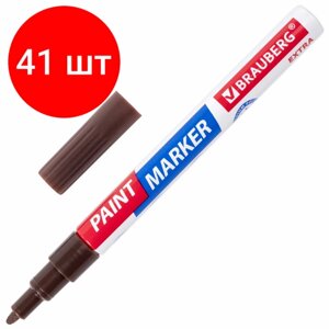 Комплект 41 шт, Маркер-краска лаковый EXTRA (paint marker) 2 мм, коричневый, улучшенная нитро-основа, BRAUBERG, 151975