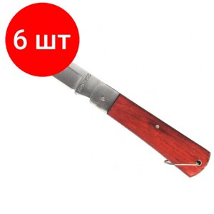 Комплект 6 штук, Нож Sparta складной, длина 200мм, прямое лезвие, деревянная ручка (78998)
