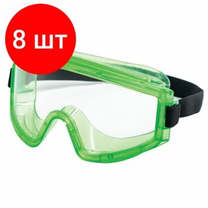 Комплект 8 шт, Очки защитные закрытые РОСОМЗ ЗНГ1 Panorama, прозрачные, герметичные, поликарбонат, 22111