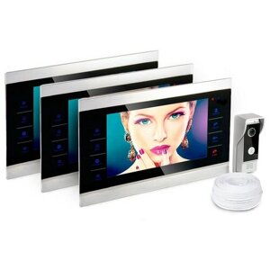 Комплект: цветной видеодомофон HDcom S-104 2 цветных монитора панель вызова. Запись видео по датчику движения