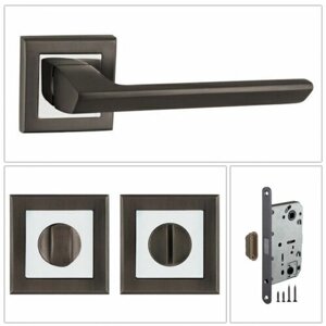 Комплект дверных ручек Punto BLADE_QL_GR/CP-23_UN, графит/хром (ручка + завертка WC + магнитный замок)