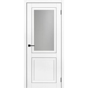 Комплект: Полотно + погонаж, Межкомнатная дверь до "Деканто", Soft touch покрытие - Белый бархат, толщина 36мм, 700*2000*36мм, частично остекленная.