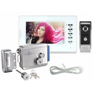 Комплект видеодомофон и электромеханический замок (EP-7300-W и Anxing Lock AX (091) (S15651KOM - домофон в квартиру / комплект видеодомофона