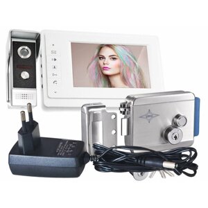 Комплект видеодомофон - замок: EP-7400 и Anxing Lock AX (091) (S15664KOM) и вызывная панель (замок с домофоном на дверь)