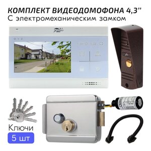 Комплект видеодомофона для дома FX-VD5S-KIT белый, диагональ экрана 4.3 дюймов, электромеханический замок, антивандальная вызывная панель