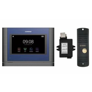 Комплект видеодомофона и вызывной панели COMMAX CDV-704MA (Синий) / AVC 305 (Черная) + Модуль XL Для цифрового подъездного домофона
