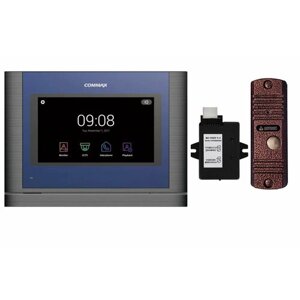 Комплект видеодомофона и вызывной панели COMMAX CDV-704MA (Синий) / AVC 305 (Медь) + Модуль VZ Для координатного подъездного домофона