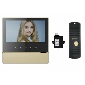 Комплект видеодомофона и вызывной панели COMMAX CDV-70H2 (Золото Black Smog) / AVC 305 (Черная) + Модуль VZ Для координатного подъездного домофона