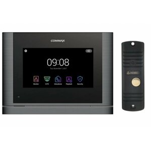 Комплект видеодомофона и вызывной панели COMMAX CDV-70MF (Темное серебро Black smog) / AVC 305 (Черная)