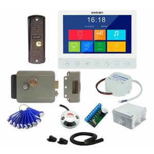 Комплект видеодомофона SSDCAM 7" сенсорный белый с электромеханическим замком считывателем и ключами TM, дома, магазина, на калитку №49