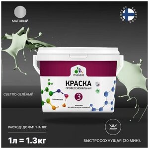 Краска акриловая Malare Professional №3 для стен и потолков матовая светло-зеленый 1 л 1.3 кг