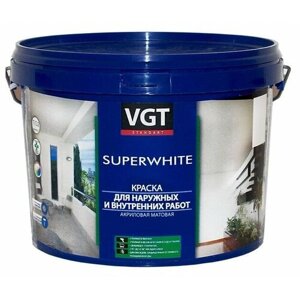 Краска акриловая VGT ВД-АК-1180 для наружных и внутренних работ "Супербелая" матовая белый 1.5 кг