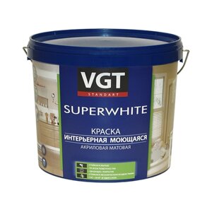Краска акриловая VGT ВД-АК-1180 для наружных и внутренних работ "Супербелая" влагостойкая моющаяся матовая супербелый 1.5 кг